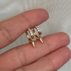 Spike Hoop Earrings 18k Gold Plated with Zircon Luxury Jewelry